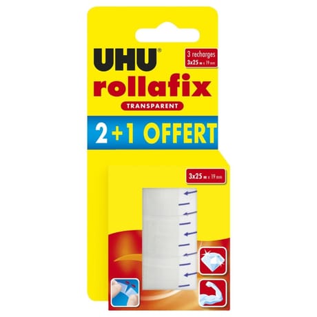 Rollafix transparent recharge 2+1 offert 25mmx19mm
