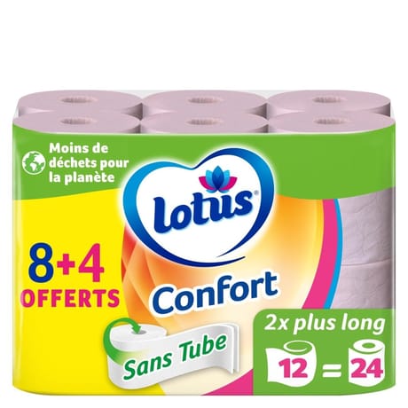 Lotus papier toilette confort sans tube rose 12 rouleaux