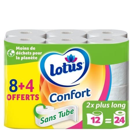 Lotus papier hygienique sans tube 12 rouleux (8+4) blanc