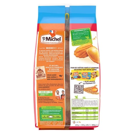 St Michel madeleines coquilles individuelles aux oeufs de poulesélevées en plein air 600g+33% offert