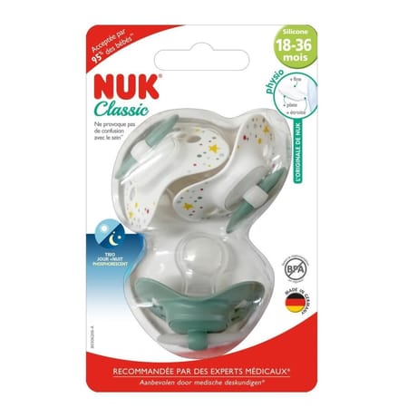 3 sucettes classic jour/nuit silicone 18-36m vert Nuk