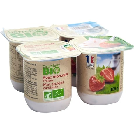 Carrefour bio yaourt à la fraise 4x125g