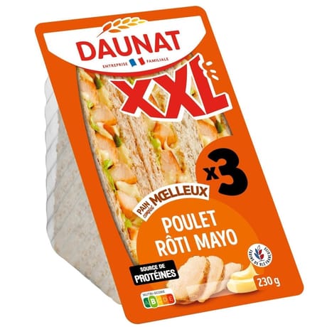 Daunat sandwich club XXL poulet rôti mayonnaise 230g