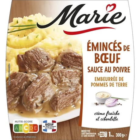 Marie émincés de boeuf sauce au poivre embeurré de pommes de terre 300g