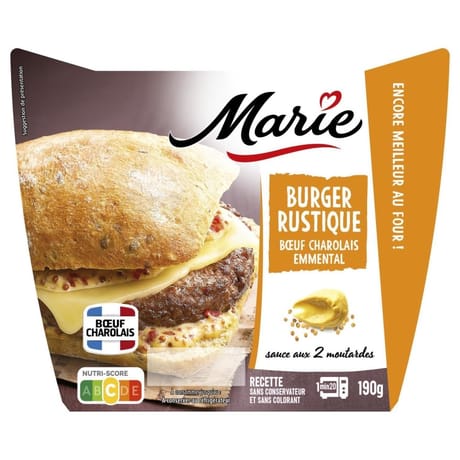 Marie burger rustique boeuf charolais emmental sauce aux 2 moutardes 190g