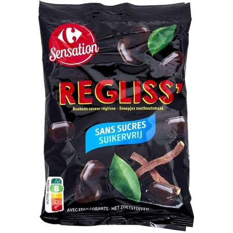 Carrefour sensation bonbons sans sucre réglisse 150g