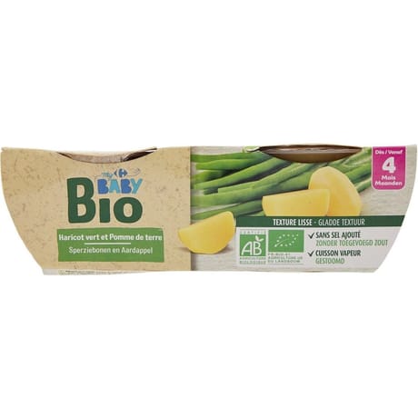 Carrefour baby bio plat bébé haricot vert dès 4mois 2x120g