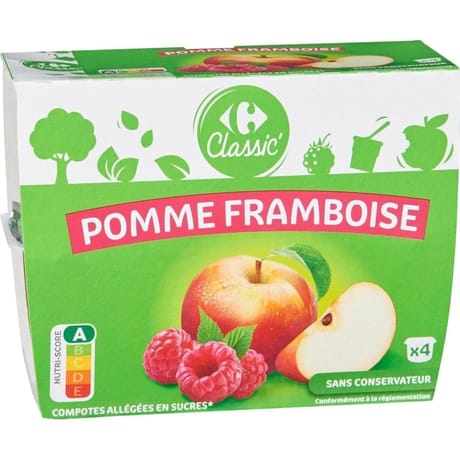 Carrefour classic' compotes pommes framboises x4 - 400g