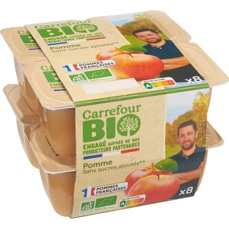 Carrefour bio compotes pommes sans sucre ajoutés bio x8 - 800g