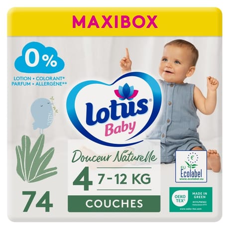 Lotus baby douceur naturelle couches t4 maxibox bio x74