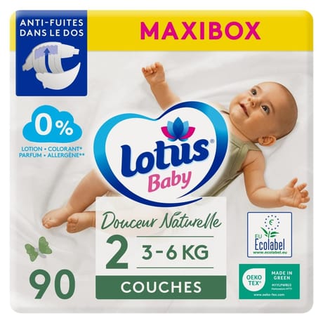 Lotus baby douceur naturelle couches t2 maxibox bio x90