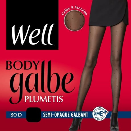 Collant Body galbe plumetis semi opaque 30D WELL NOIR T4