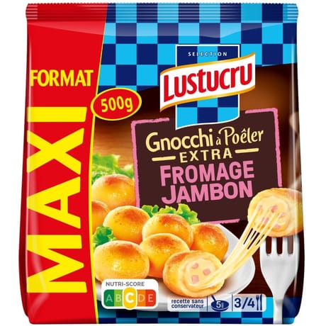 Lustucru sélection gnocchi à poêler extra jambon fromage 500g