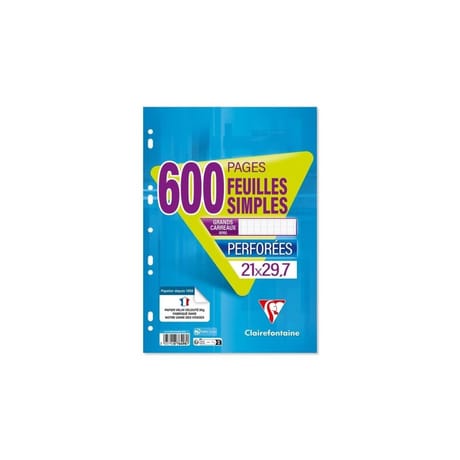 Clairefontaine feuilles simples blanche perforées 210x297 600 pages
