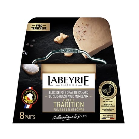 Labeyrie bloc de foie gras de canard du sud ouest avec morceaux 300g barquette tradition