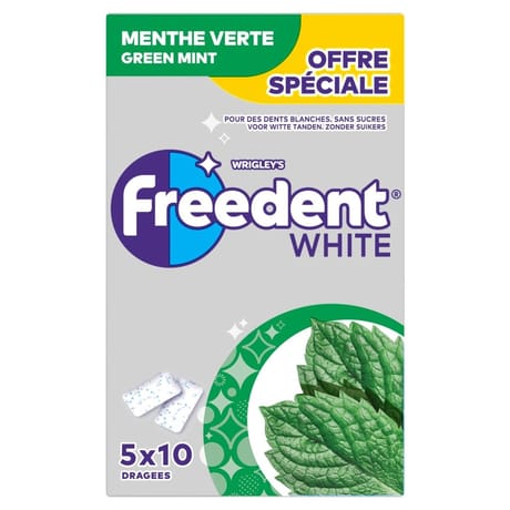Freedent white menthe verte etui de 10 dragées x5-70g