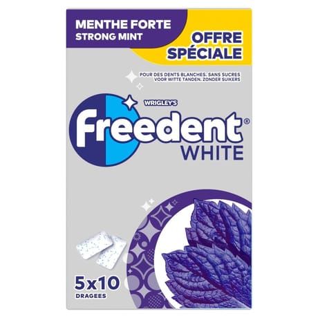 Freedent white menthe forte etui de 10 dragées x5-70g