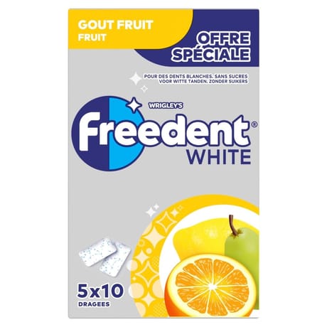 Freedent white fruit étui de 10 dragées x5-70g