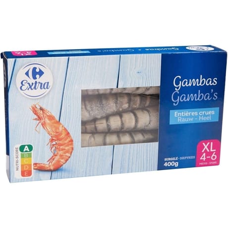 Carrefour extra gambas entières crues 400g