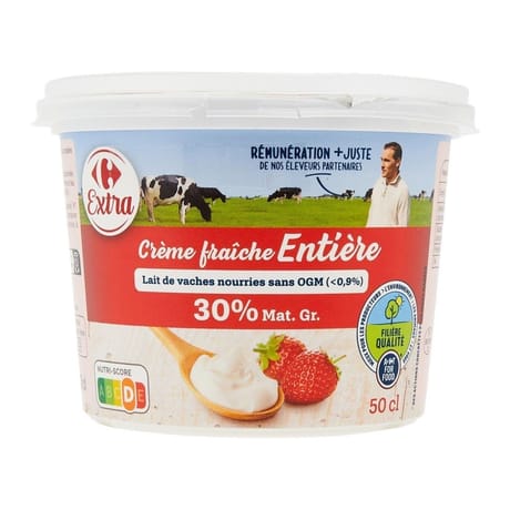 Carrefour extra crème fraiche entière 30%mg 50cl