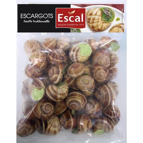 Escal 36 escargots taille 2 préparés pur beurre recette à la bourguignonne surgelés sachet 375g