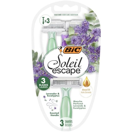 Bic rasoirs pour femme jetables soleil escape 3 lames lavande & eucalyptus x3