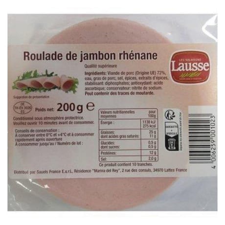 Roulade de jambon rhénane 10 tranches 200g