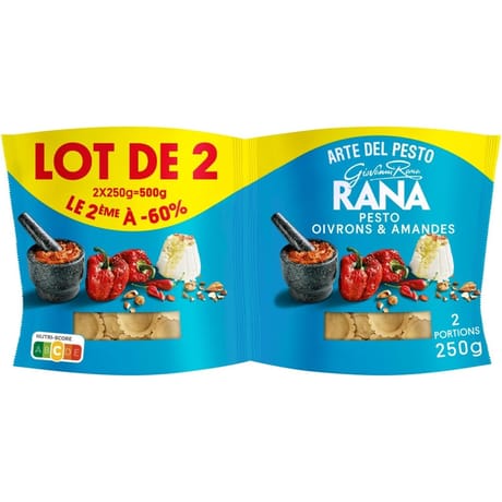 Rana pâtes fraiches ravioli pesto poivrons rouges et amandes lot de 2 - 2ème -60% - 500G