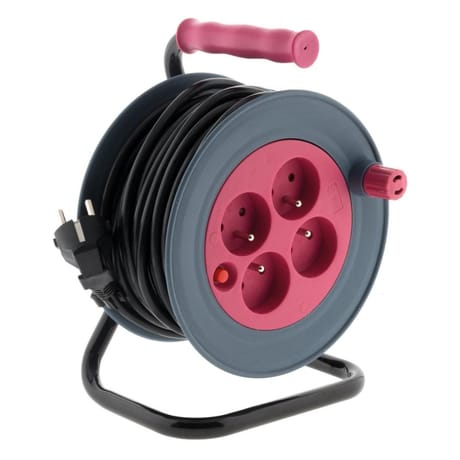Prodelect enrouleur compact 4 ports 16 A - 15m câble HO5VV-F 3G1.0mm  couleur rose
