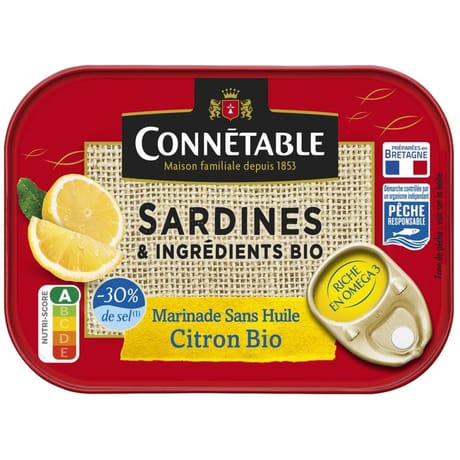 Connetable sardines msc marinade au citron bio sans huile 135g