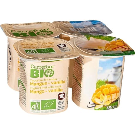 Carrefour bio yaourt brassé vanille mangue 4x125g