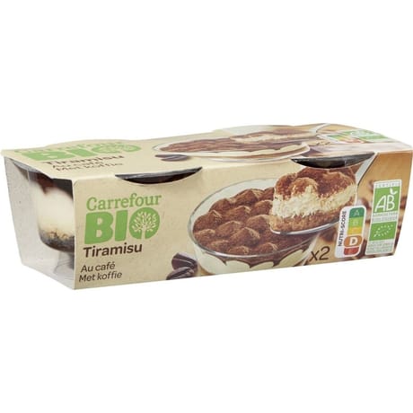 Carrefour bio tiramisu au café 2x90g