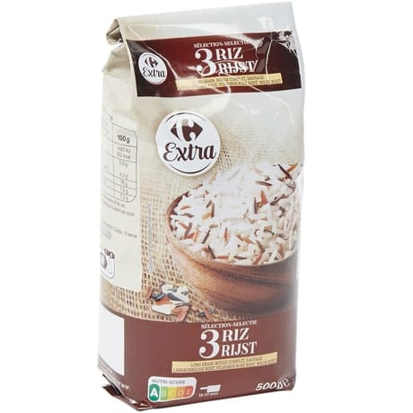 Carrefour extra riz long grain, rouge complet, sauvage 500g
