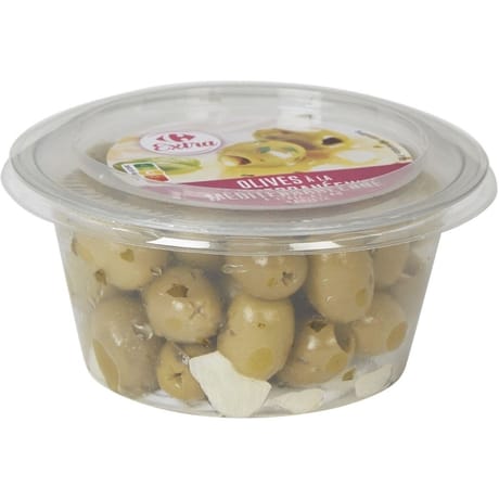 Carrefour extra olives à la méditerranéenne à l'ail et au basilic 150g