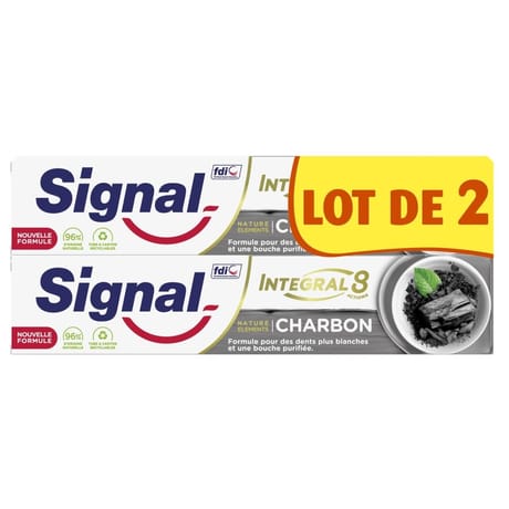 Signal Integral 8 dentifrice  nature éléments charbon blancheur & détox 2x75ml