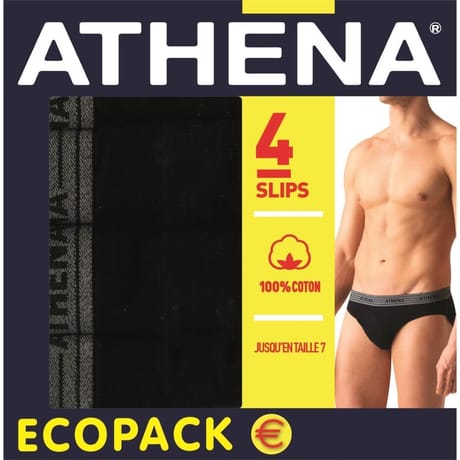 Lot de 4 slips basic coton homme Athena 2120 NOIR/NOIR/NOIR/NOIR T5