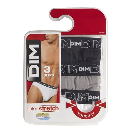 Lot de 3 slips homme ligne Coton Stretch Dim 788 NOIR/GRIS/BLANC T7