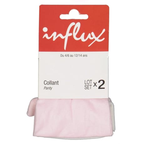 2 collants unis enfant INFLUX ROSE/BLANC 8\10ANS