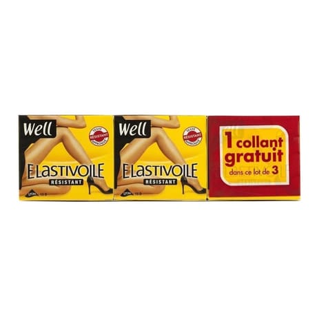 Lot de 3 paires de collants élastivoile 2+1 offert Well IBIZA T1