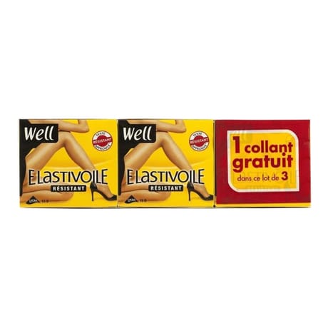 Lot de 3 paires de collants élastivoile 2+1 offert Well NOIR T3