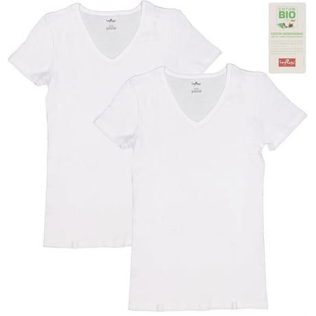 Lot de 2 tee-shirts manches courtes col V homme BLANC/BLANC T4