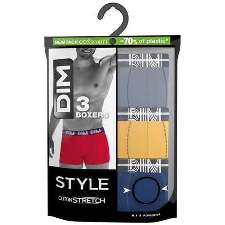 Lot de 3 boxers homme Powerful Dim 9LM GRIS/JAUNE/BLEU T5