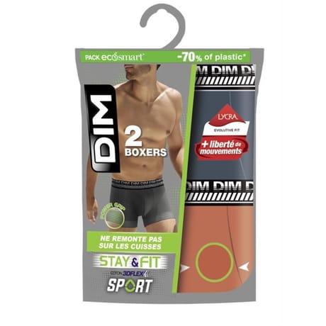 Lot de 2 boxers homme Stay & Fit Dim AA5 BLEU KLEIN/ORANGE NACRE T3