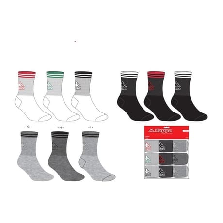Lot de 9 paires de mi chaussettes sport kappa BLACK/GREY/WHITE T39/42
