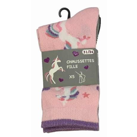 Lot de 5 paires de mi chaussettes fantaisies GRIS/ROSE/LILAS 31\34