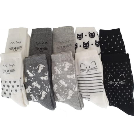 Lot de 10 paires de mi chaussettes fantaisies semi bouclette Influx Basic GRIS/ECRU/NOIR CHAT 27\30