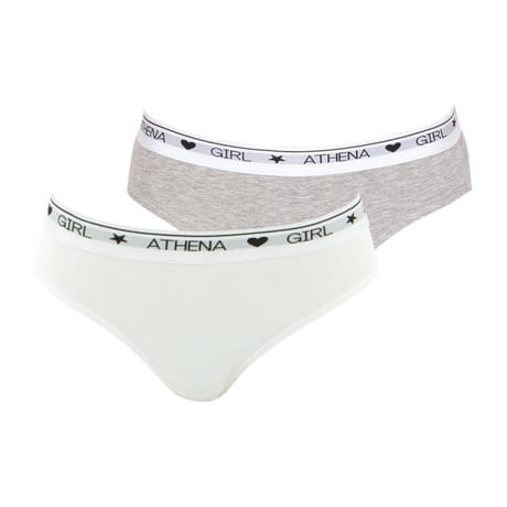 Lot de 2 slips Girl by Athèna 2100 BLANC/GRIS CHINE 10 ANS