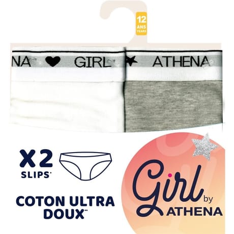 Lot de 2 slips Girl by Athèna 2100 BLANC/GRIS CHINE 16 ANS