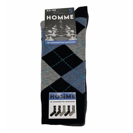 Lot de 5 paires de mi chaussettes fantaisies MARINE/GRIS T43\46