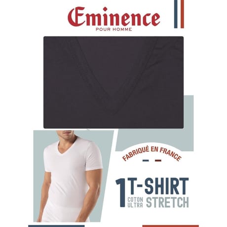 Tee shirt manches courtes col V made in France homme Eminence 1527 MARINE T6